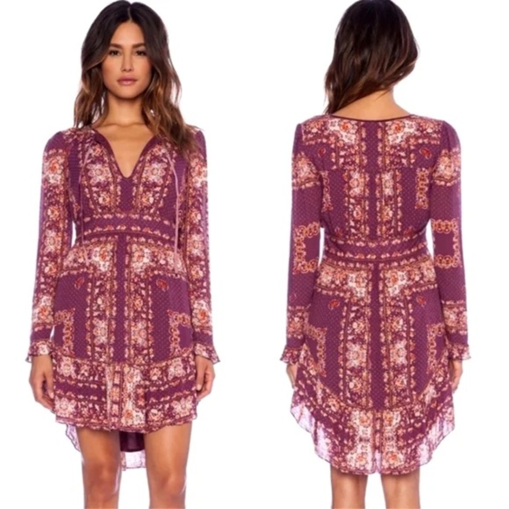 Free People Plum Paisley High-Low Mini Dress